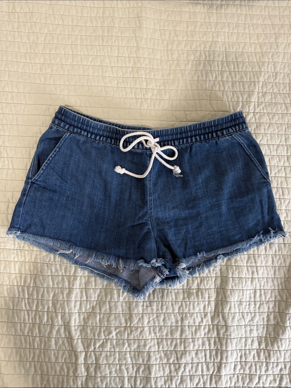 Aerie Cloth Denim Drawstring Frayed Hem Shorts